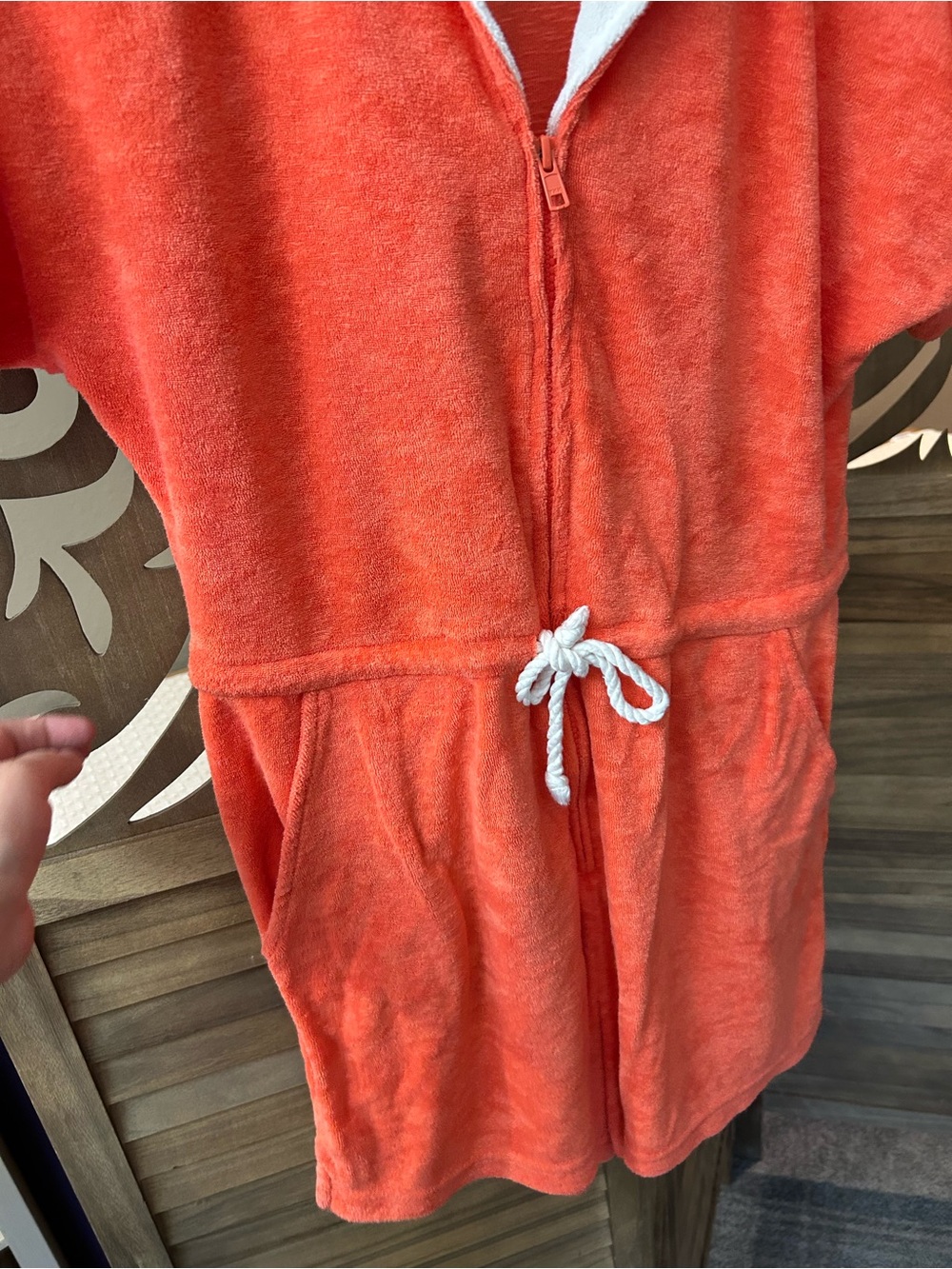 Marine layer Terry out zip up drawstring romper hot coral size M - Picture 3 of 9